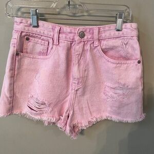 Denim Co. High Rise Distressed Raw Hem Denim Jean Shorts/Pink/Size 6